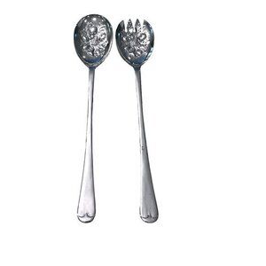 Vintage Sheffield England‎ Embossed Silver Plate Salad Serving Fork & Spoon 9.5"